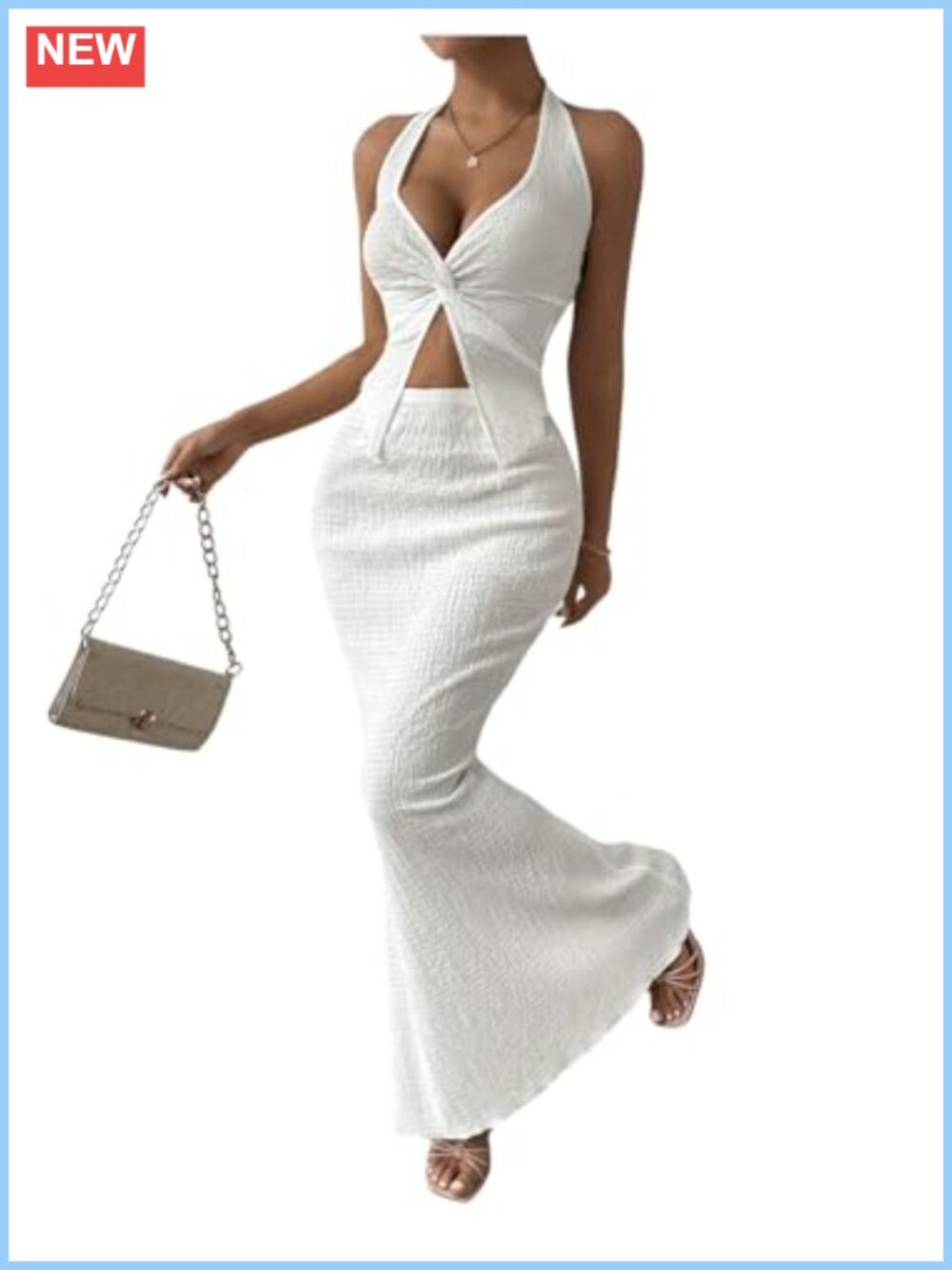 Women's 2 Piece Twist Front Halter Cami Top Bodycon Skirt Set Summer